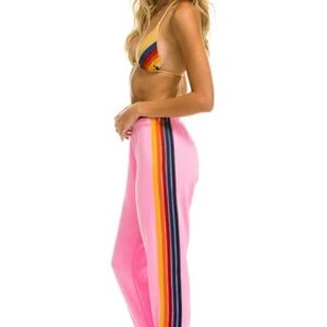 Aviator Nation Pink Track Pants with Rainbow Side Stripes